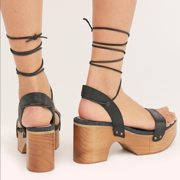 Free People Shoes - NWT Free People Black Aurora Wrap Wood Heel Clogs